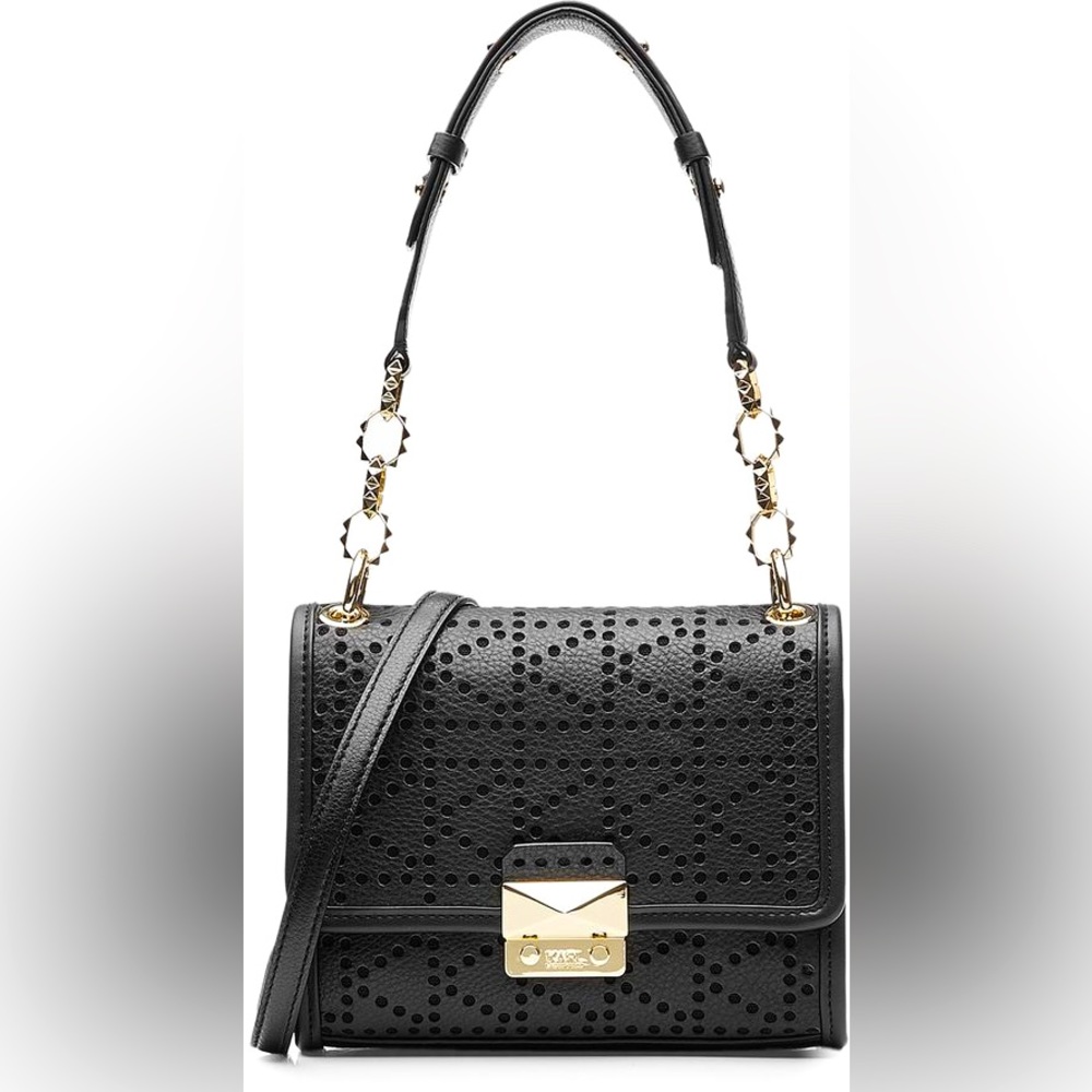 Karl Lagerfeld KL Perforated Black Leather Shoulder Bag
